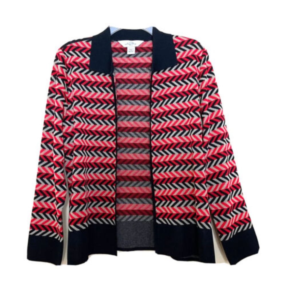 Ming Wang Chevron Stripe Open Front Cardigan Jacket M Business Casual Travel